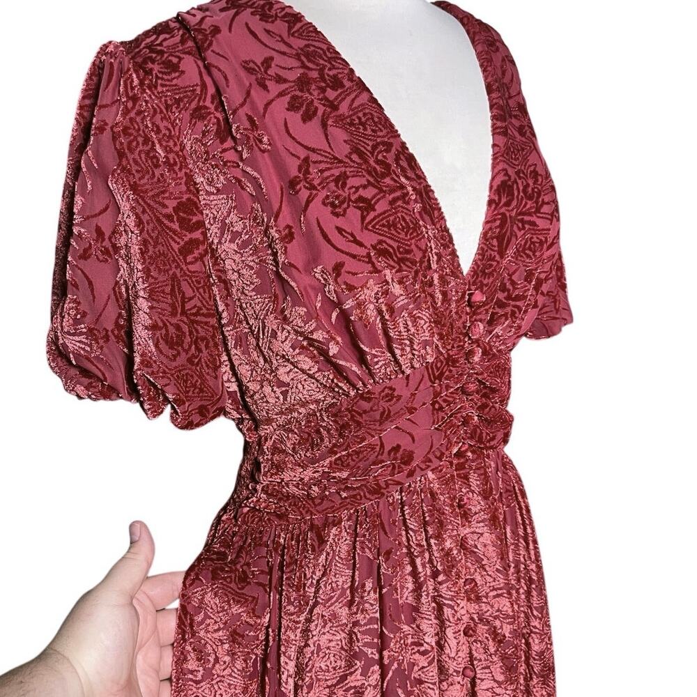 ANTHROPOLOGIE Women’s Katerina Red Floral Velvet Boho Maxi Dress - Picture 7 of 8